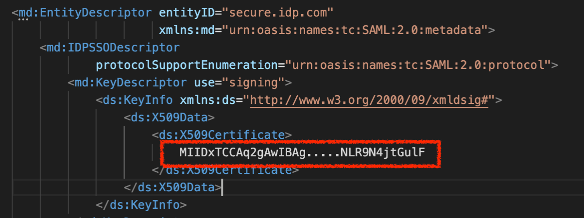 SSO certificate in metadata