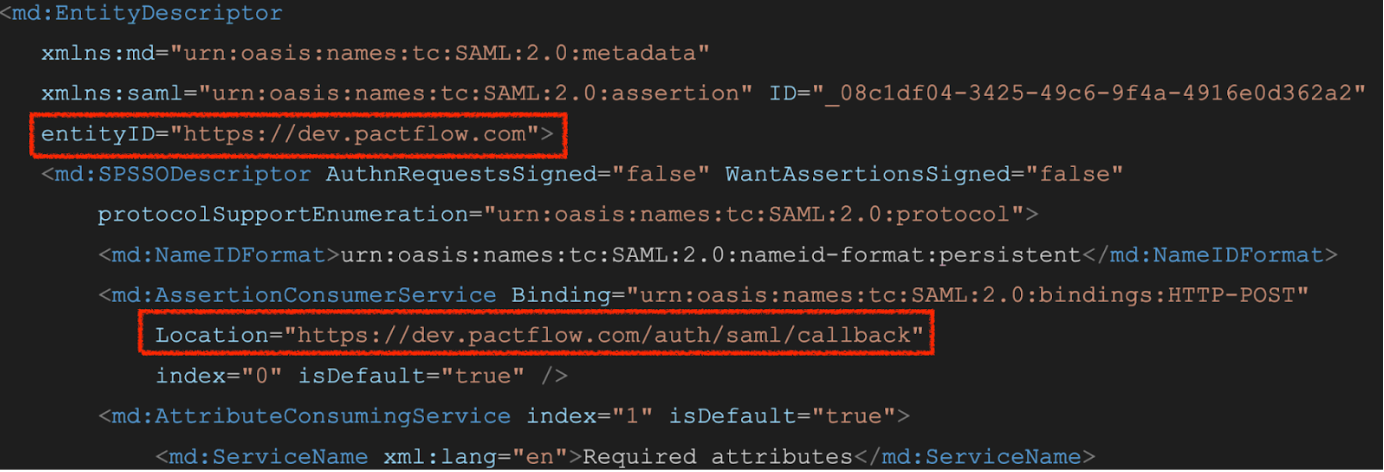 SSO entity ID in metadata